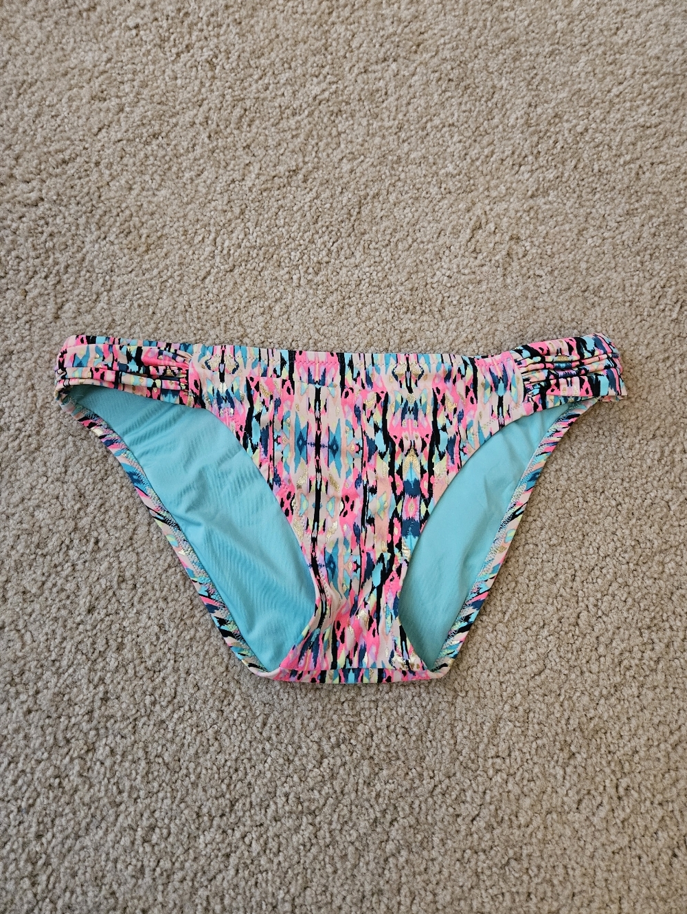 Shade & Shore Aqua Bikini Bottom with Neon Print Women' Size Large L